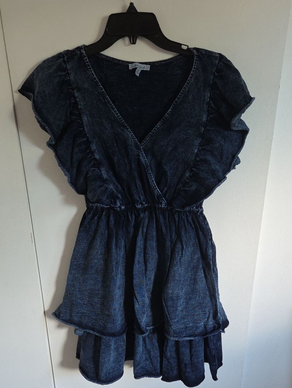white birch Dark Blue Ruffled Mini Dress